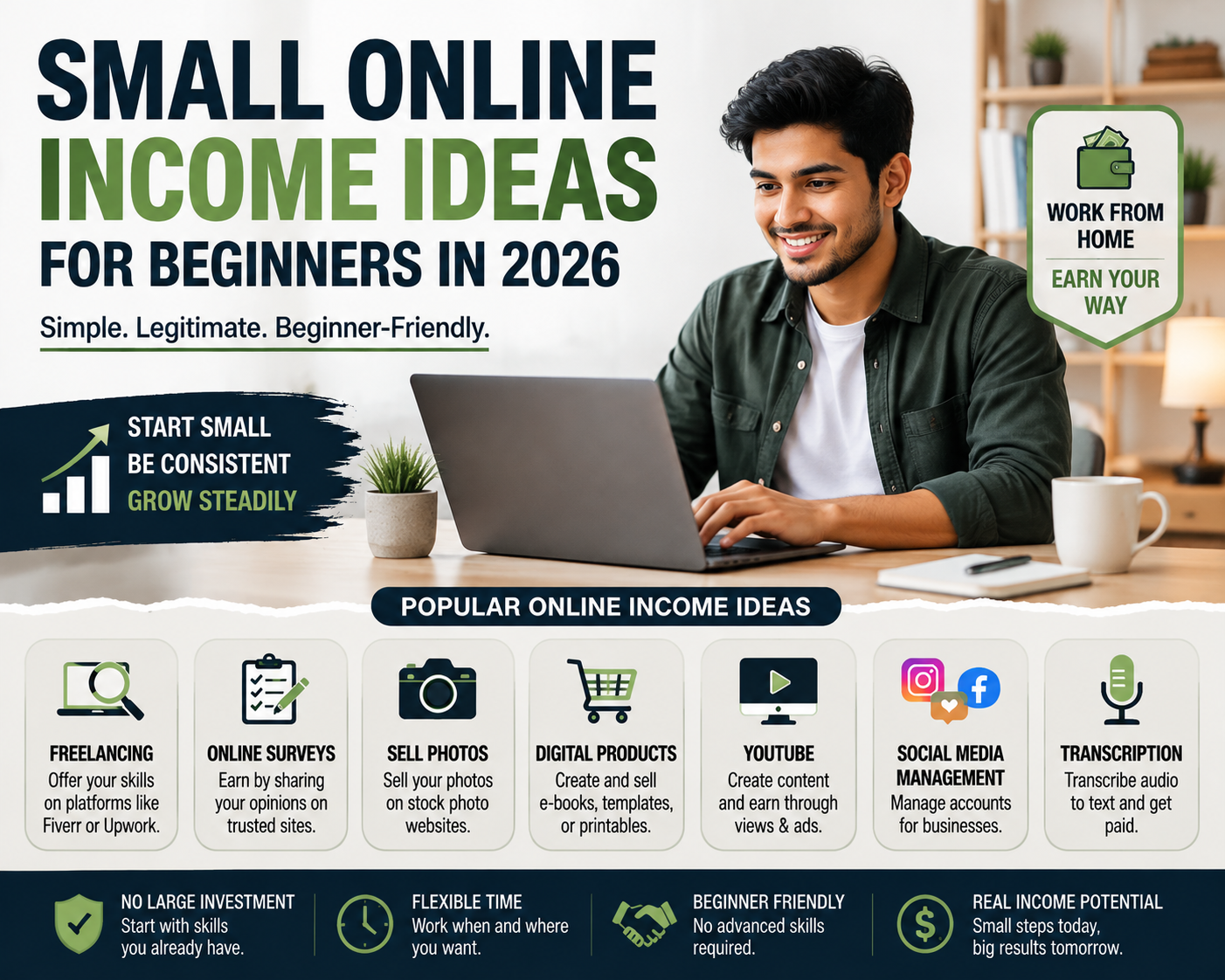 small online income ideas for beginners in 2026
