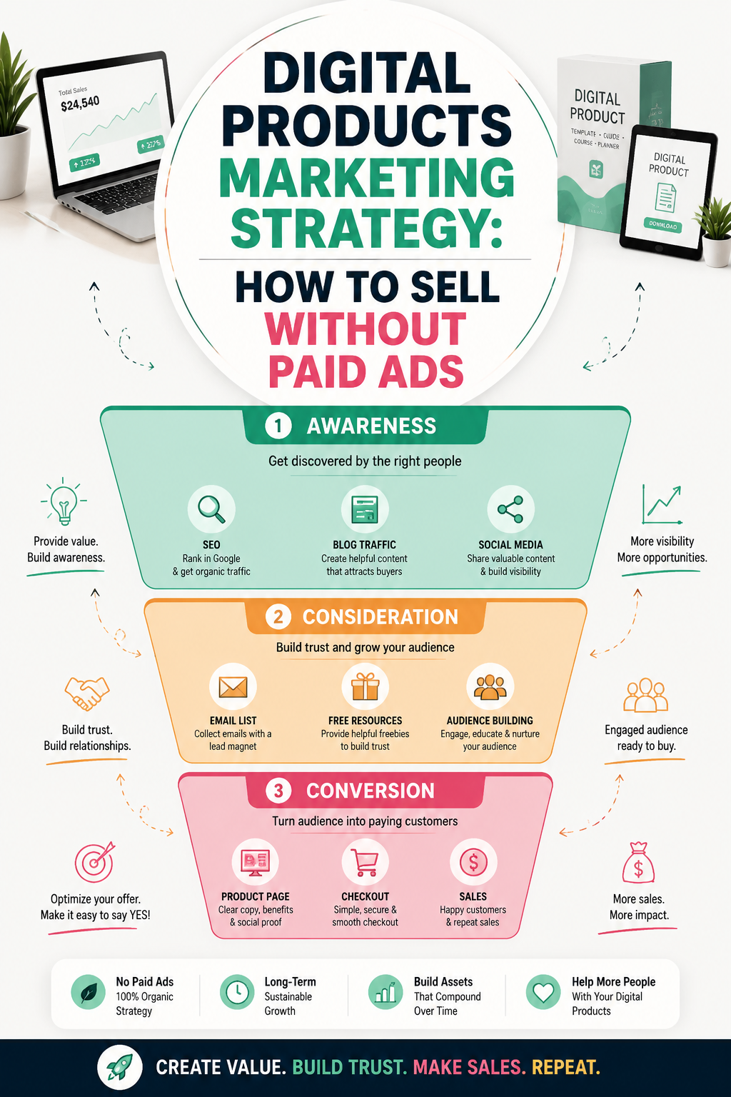 digital products marketing strategy how to sell without paid ads